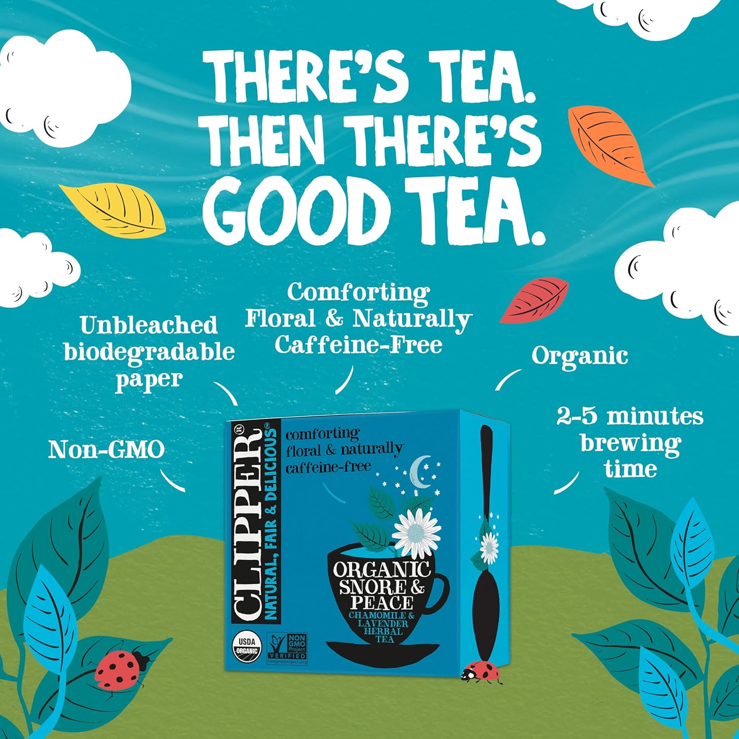 Clipper Tea Snore and Peace Chamomile & Lavender Herbal Tea – Caffeine Free, USDA Organic, Great Hot or Iced – Comfortingly Floral, Natural, Fair & Delicious – 200 Tea Bags