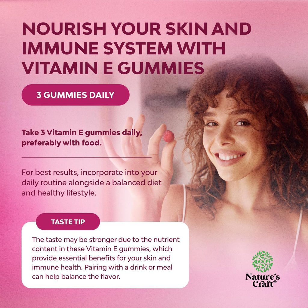 Natures Craft Vitamin E Gummies for Skin Care - High-Potency Vitamin E 400 IU Skin Supplement - Delicious & Easy-to-Take Supplement Promote Health Immune Support & Cellular Protection (1 Month)