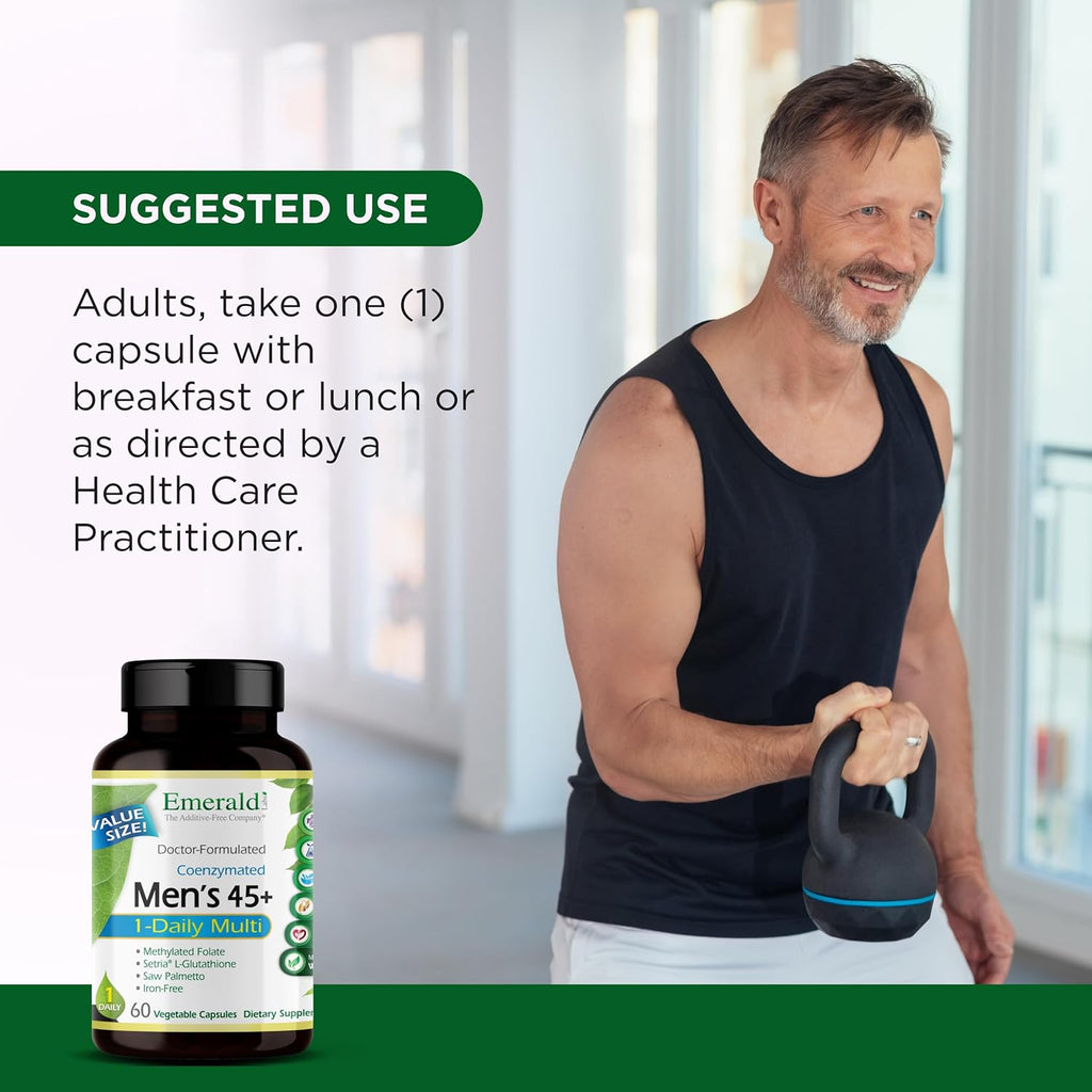 EMERALD LABS Men's 45+ 1-Daily Multi - Made with Saw Palmetto, Lycopene & More for Heart, Bone & Immune Support* - Gluten-Free - 60 Vegetable Capsules