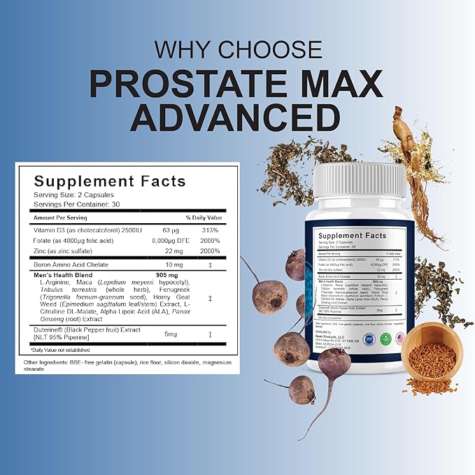 BLUE VIBE Prostate Max Advanced Capsules, Prostate Max Maximum Strength Prostate Support and Advanced Overall Health Multivitamin Supplement, ProstateMax Daily Support (3 Pack - 180 Capsules)