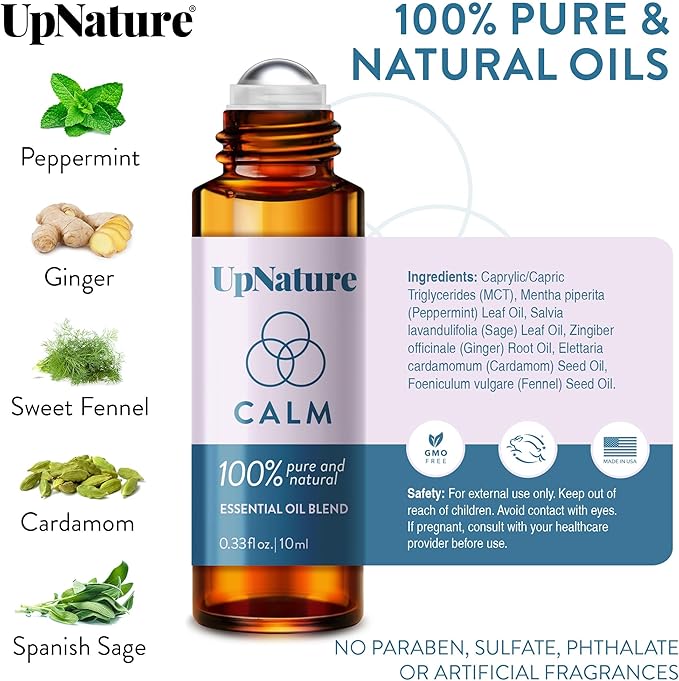 UpNature Calm Essential Oil Roll On - Self Care Relaxation Gifts for Women - 100% Natural Stress Relief Aromatherapy Blend