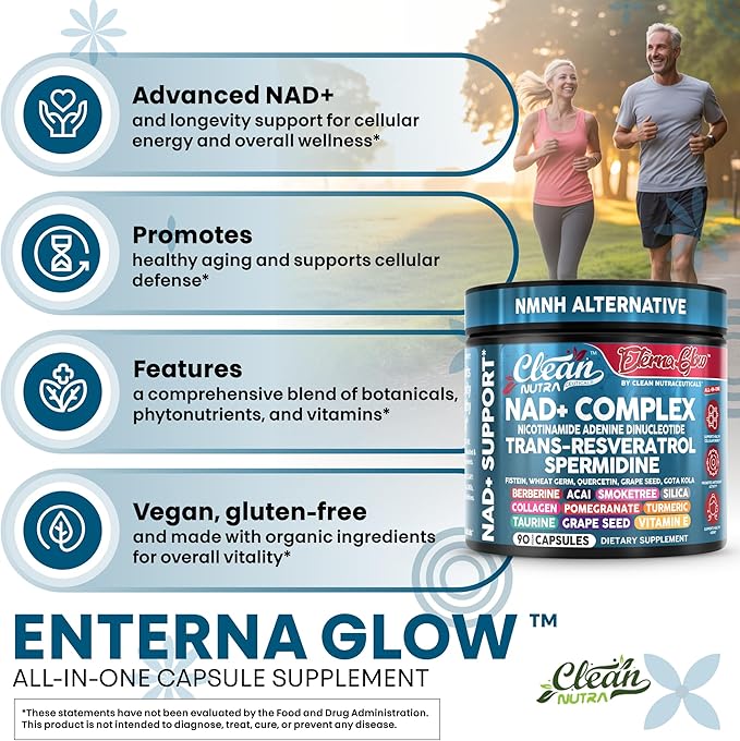 Clean NAD Supplement Resveratrol Liposomal NAD+ Spermidine Fisetin Wheat Germ Quercetin Grape Seed Extract Gotu Kola Berberine Astaxanthin Peptides for Women Energy 90 Capsules