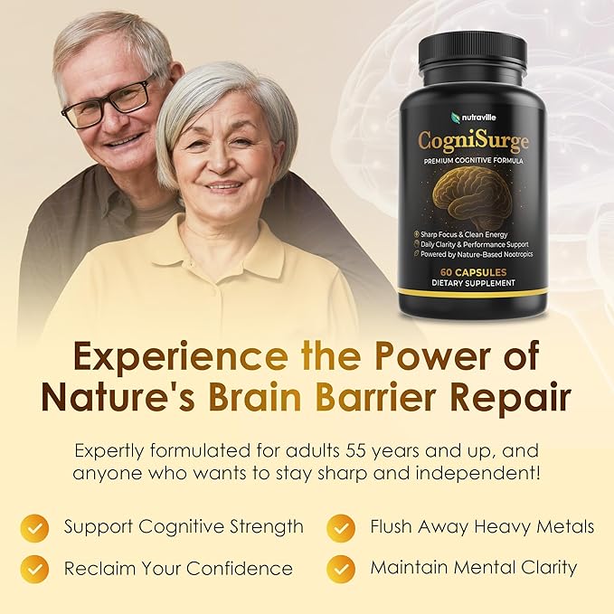 CogniSurge Nootropics Brain Support Supplement for Memory and Focus - Nature-Powered Lion's Mane Supplement Capsules with Shilajit - No Caffeine or Stimulants - 2 Pack
