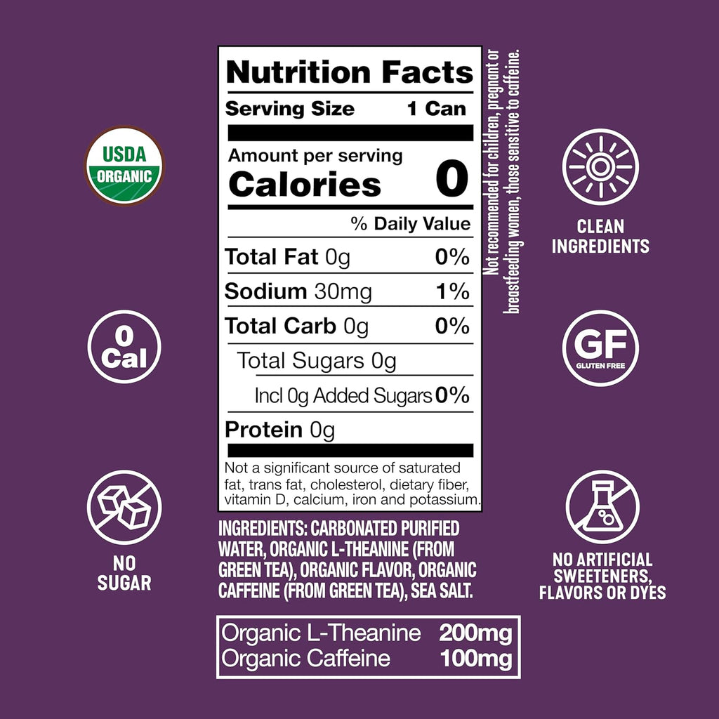 ARDOR ENERGY Sparkling Water with 100mg Natural Caffeine & 200mg L-Theanine from Organic Green Tea for Smooth Energy & Focus | Healthy Energy Drink | No Sugar, Zero Calories, Vegan, Gluten-Free | Vanilla Blackberry (Pack of 12, 12oz cans)
