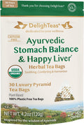DelighTeas Ayurvedic Herbal Stomach & Liver Tea Bags | Eco-Friendly, Compostable Pyramids | Organic Milk Thistle, Fennel, Ginger, Peppermint & Licorice | Caffeine-Free, Kosher | 30 Tea Bags 4g Each
