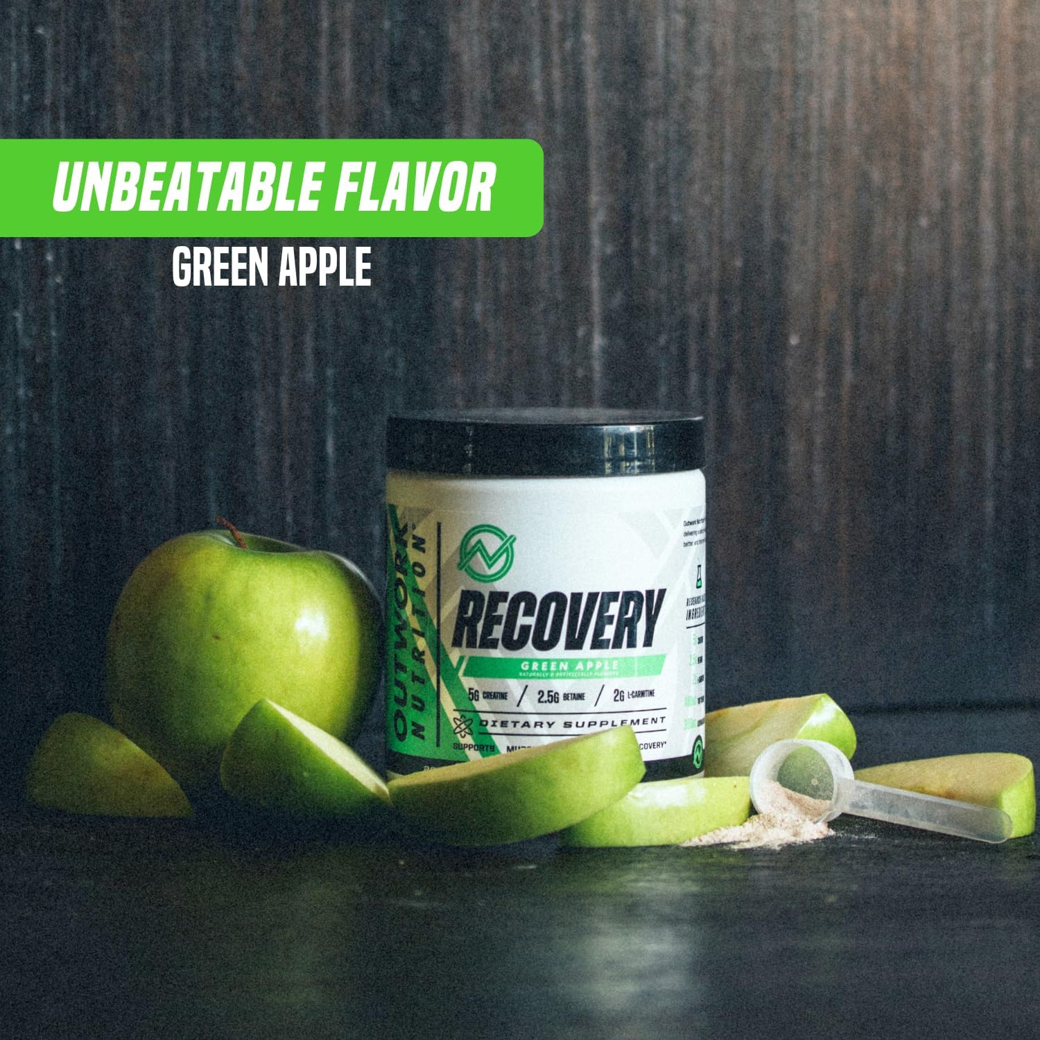 Outwork Nutrition Post Workout Recovery Powder - Creatine Monohydrate, KSM-66 Ashwagandha & Tart Cherry - Speeds Recovery, Eases Soreness - Creatine Powder for Men & Women, Green Apple, 240 Gr