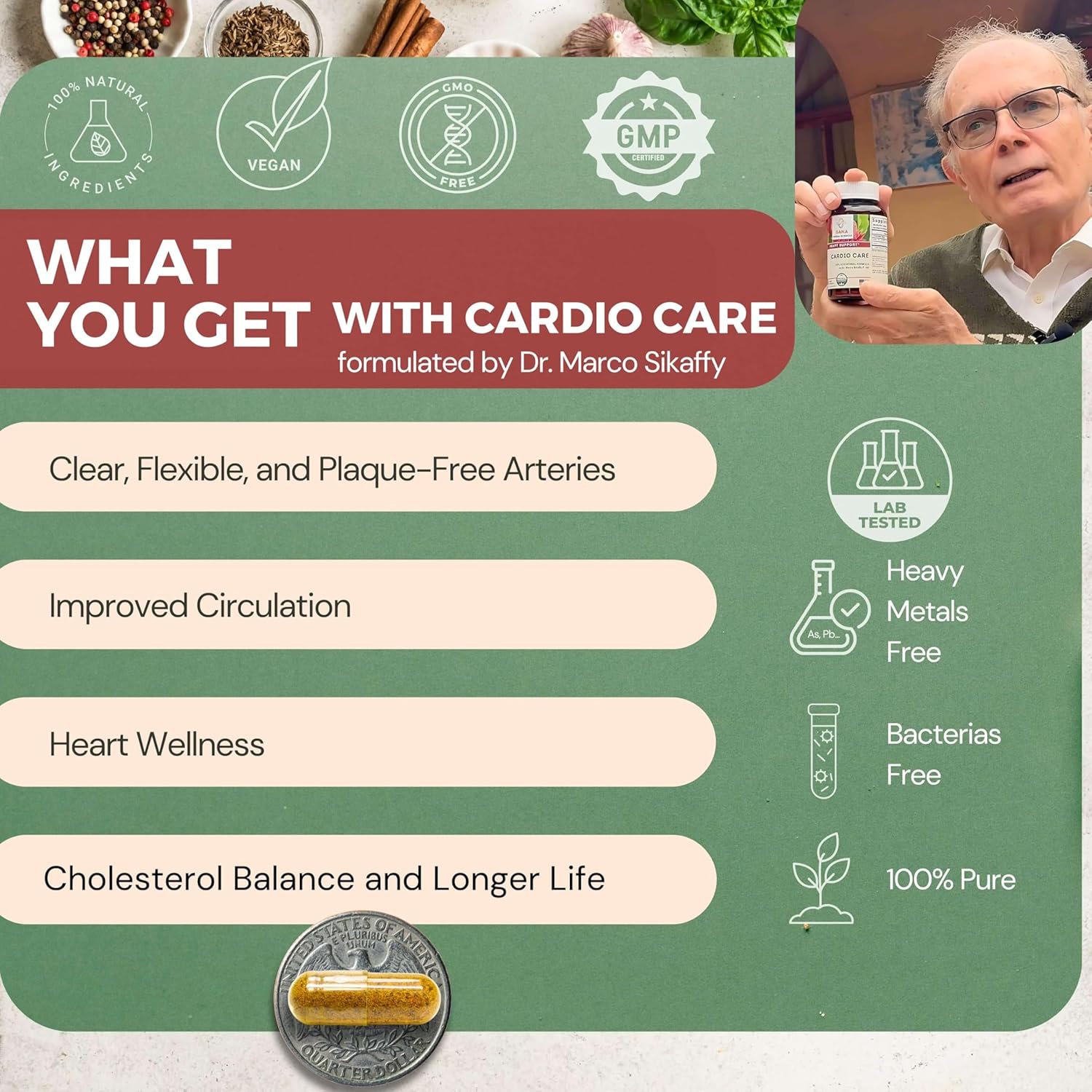 Artery Plaque Removal Formula | 4-Element All-Natural Supplement to Support Blood Pressure, Healthy Cholesterol, and Heart Rhythm | 90 Easy-to-Swallow Capsules | by Sana Herbal