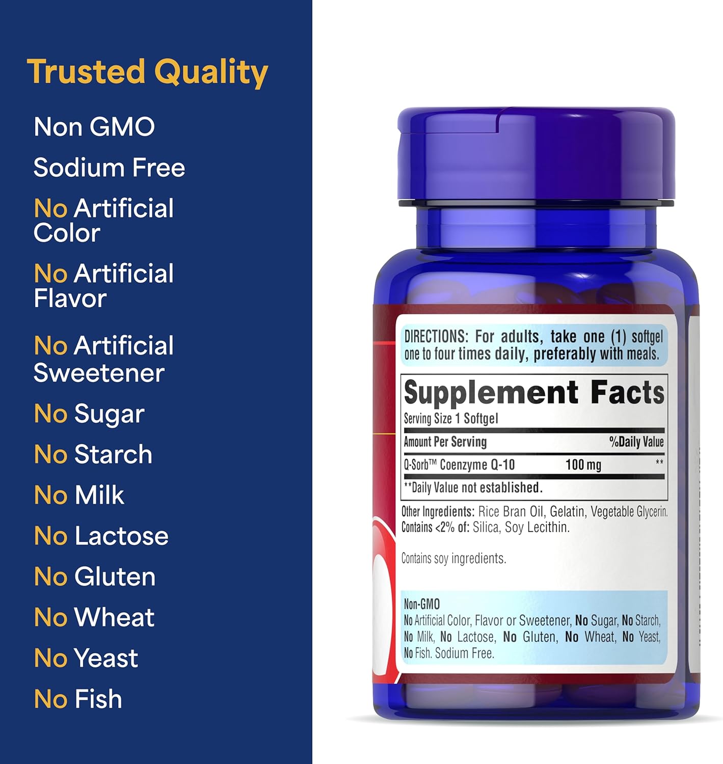Puritan's Pride Coenzyme CoQ10 100mg, Dietary Supplement for Heart Health, Blood Pressure, Oral Gum Health, and Healthy Aging Support, 60 Servings, Rapid Release Softgels