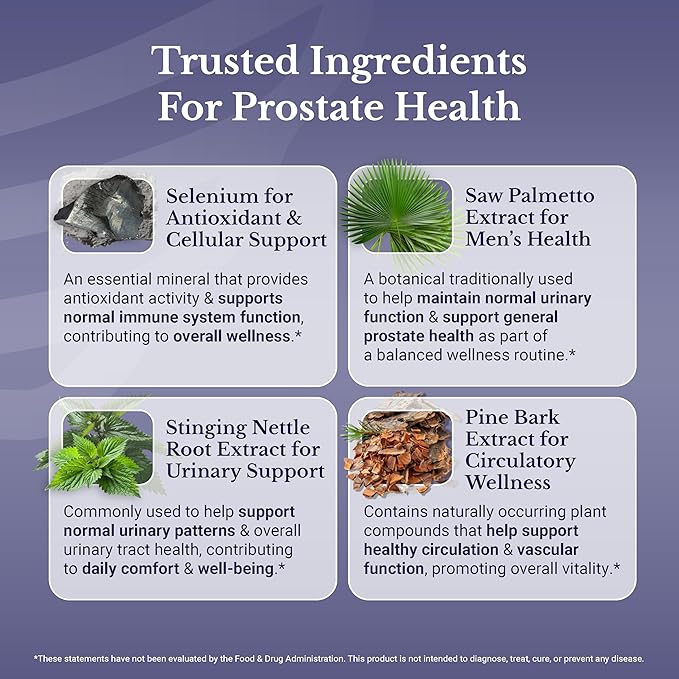 Flow Active - Prostate Health Supplements for Men - Bladder & Prostate Support Vitamins - with Saw Palmetto, Selenium, Stinging Nettle, Pygeum & Pine Bark Extract - 30 Capsules