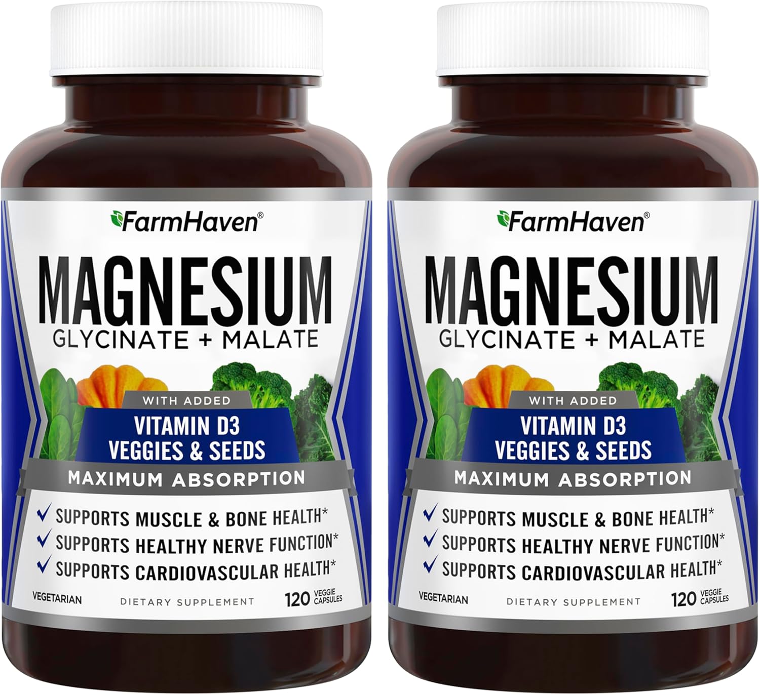 FarmHaven Magnesium Glycinate & Malate Complex w/Vitamin D3, 100% Chelated for Max Absorption- Bone Health, Nerves, Muscles, 240 Capsules, 120 Days