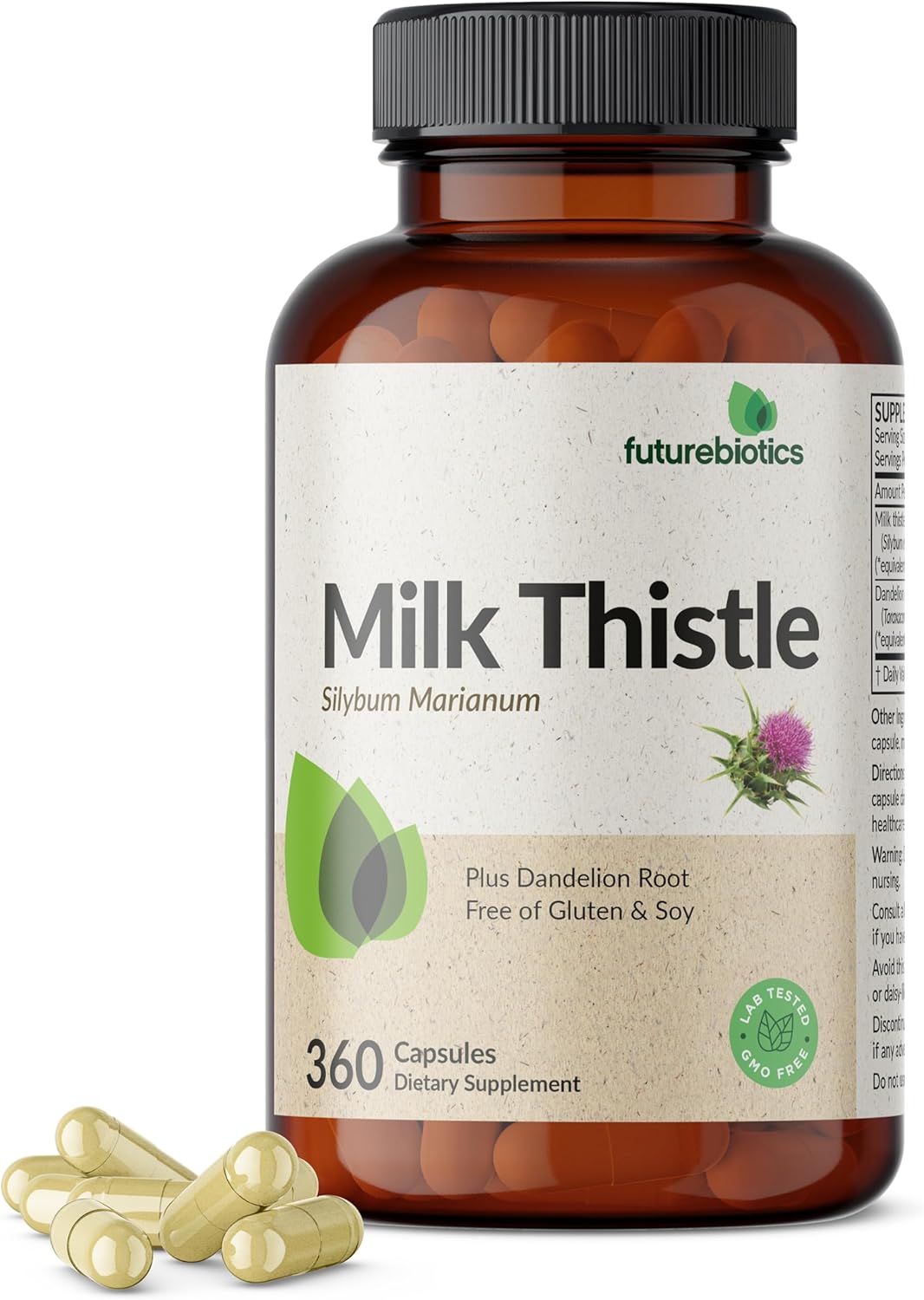 Futurebiotics Milk Thistle Silymarin Marianum & Dandelion Root Liver Health Support, Antioxidant Support, Detox, 360 Capsules