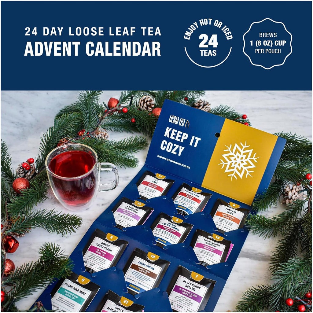 Tiesta Tea 2025 Advent Calendar, 24 Unique Loose Leaf Blends, Limited Edition Holiday Tea Gift Set, Perfect Variety Pack for Tea Enthusiasts