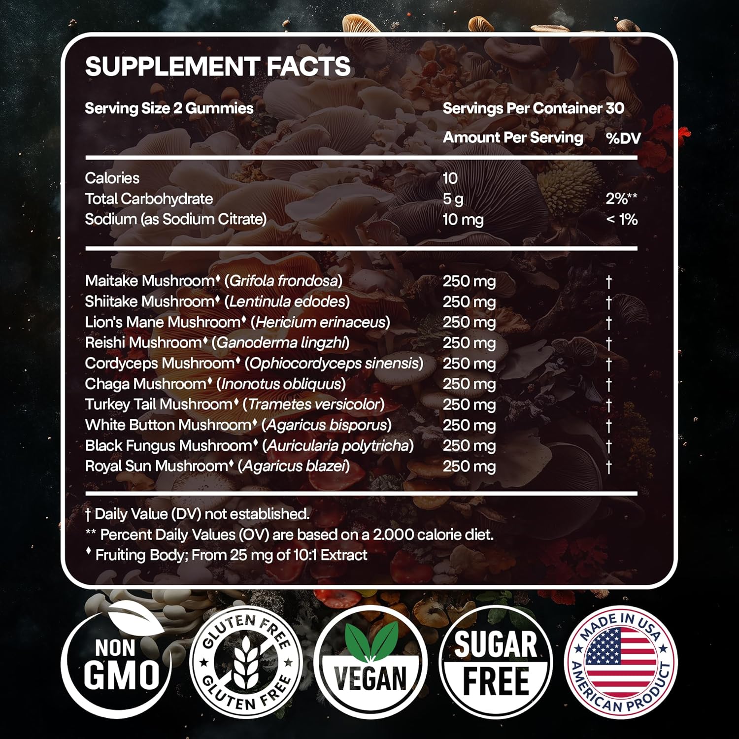NAO Made in USA 10-in-1 Mushroom Gummies Nootropic – Premium Blend with Reishi, Lion’s Mane, Chaga, Cordyceps, Shiitake, Maitake & Turkey Tail for Brain, Immune & Energy Support –Non-GMO, Vegan