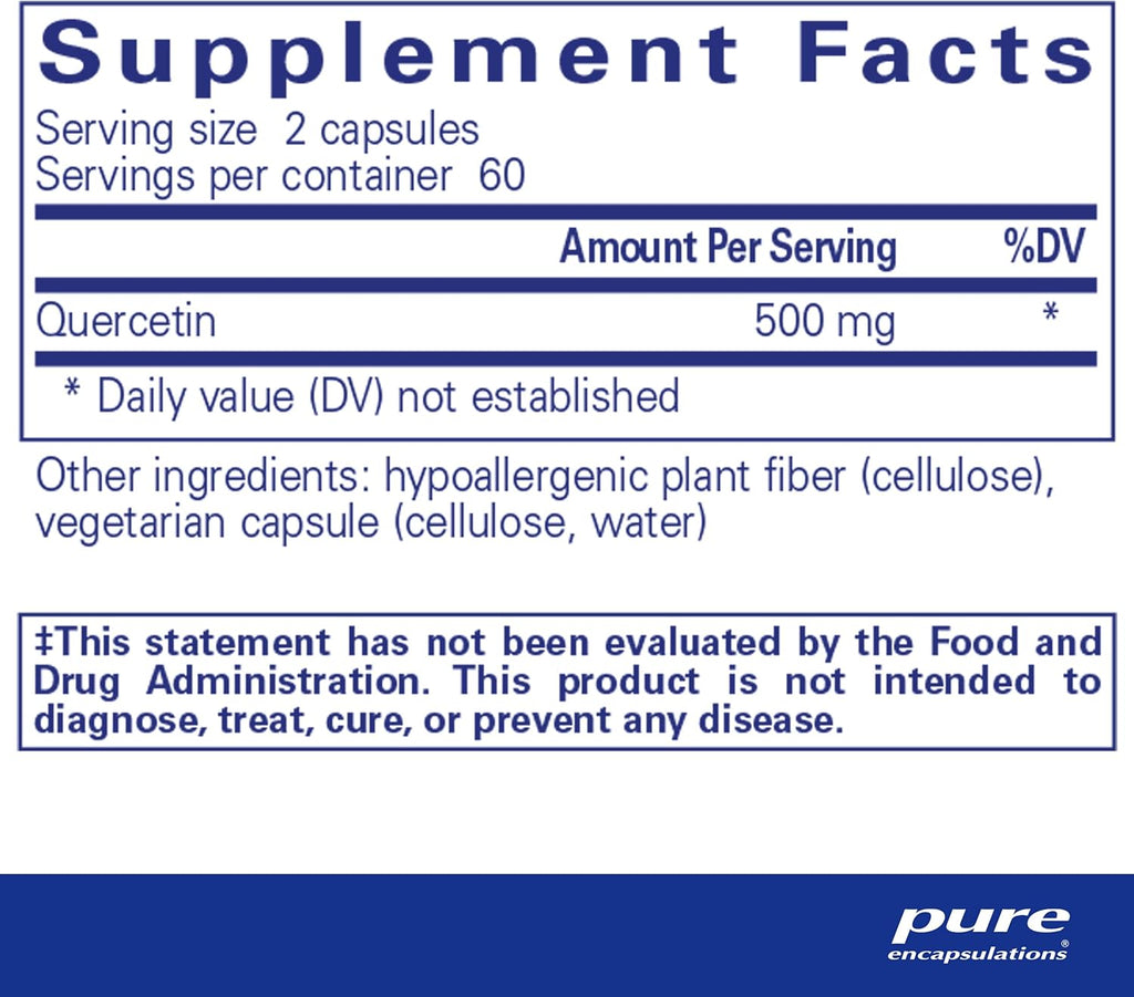 Pure Encapsulations Quercetin - 500 mg - Immune Support, Cellular Health & Heart Health - Antioxidant Supplement - Gluten Free & Non-GMO - 120 Capsules