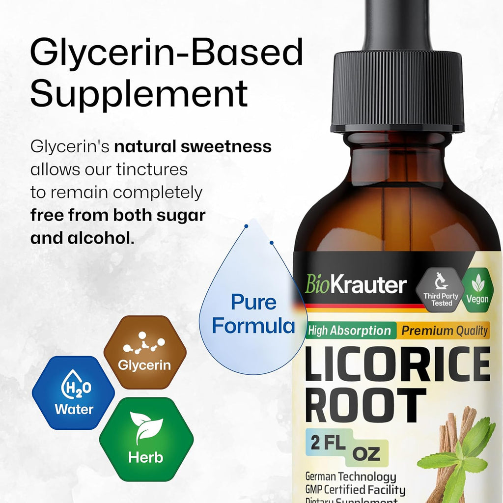 BIO KRAUTER Licorice Root Tincture - Licorice Root Extract for Digestive Support - Alcohol and Sugar Free - Vegan Drops 2 Fl.Oz.
