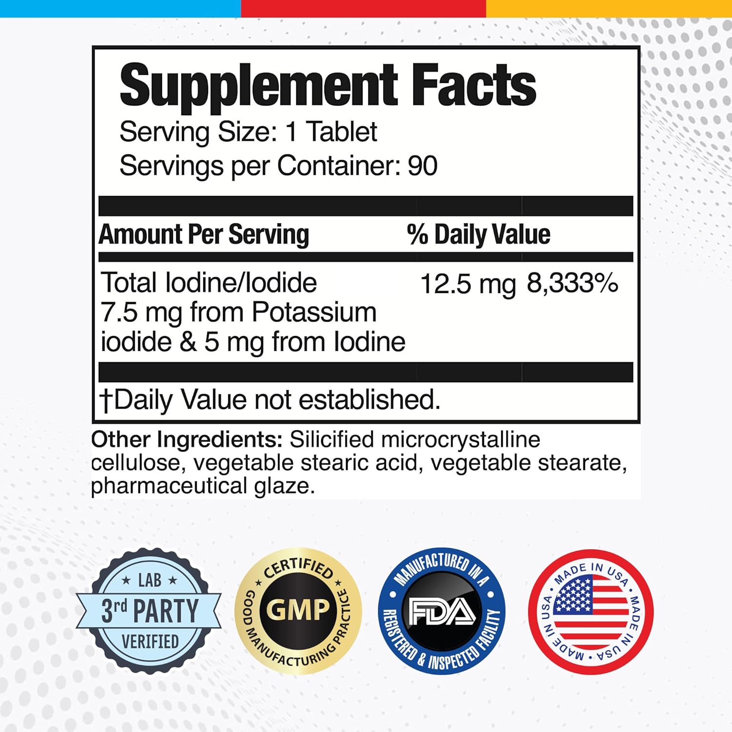 Brain Basics Ultra Iodine Complex Supplement for Thyroid Support, Iodine and Potassium Iodide in One, Iodine Supplement for Thyroid and Brain Health, 12.5 mg Iodine and Potassium Iodide - 90 Tablets