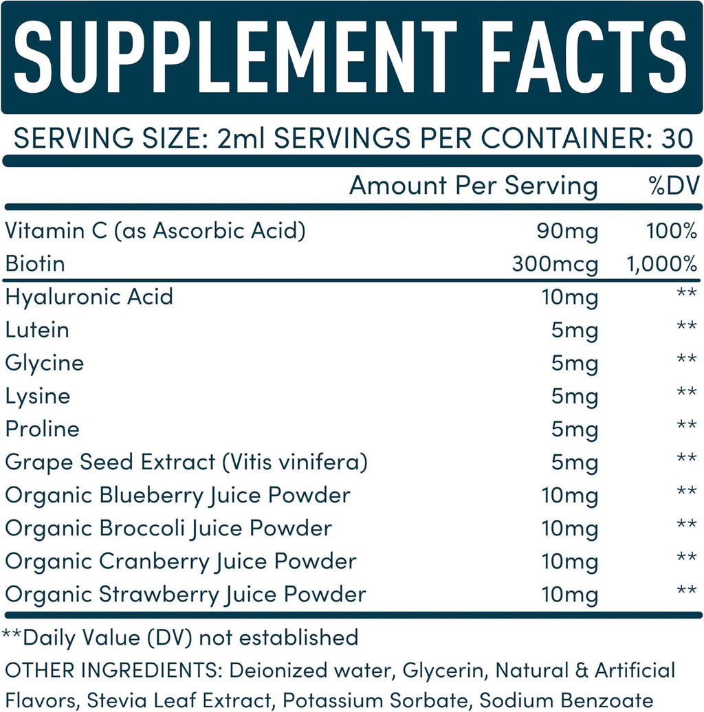 Vegan Collagen Builder Liquid Supplement - Collagen Booster with Vitamin C, Biotin, Hyaluronic Acid & Amino Acids - Organic Fruit & Vegetable Blend - 60ml, 30 Day