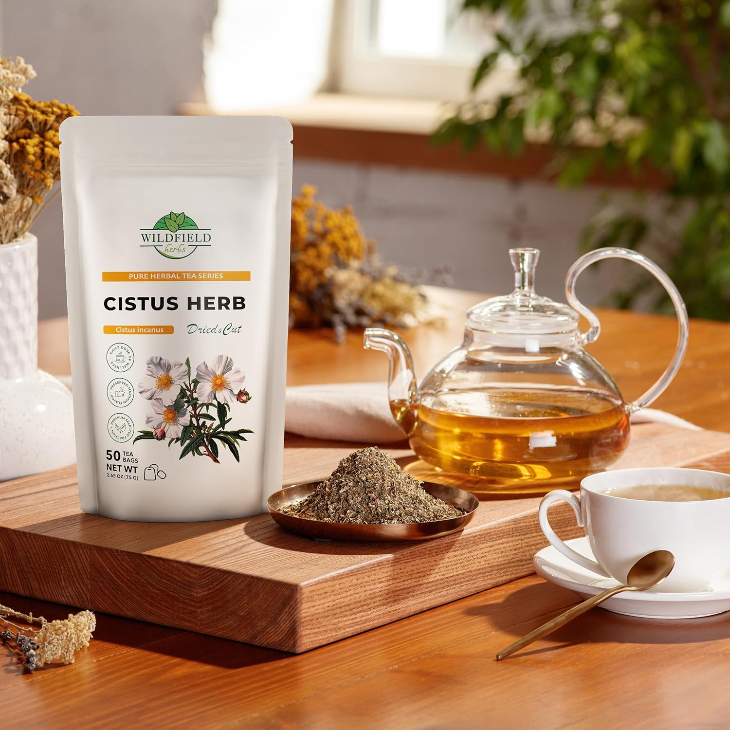 50 Bags Cistus Tea Cistus Incanus Tea Herbal (Cístus L.) - 50 Count 1.5g Herb Bags