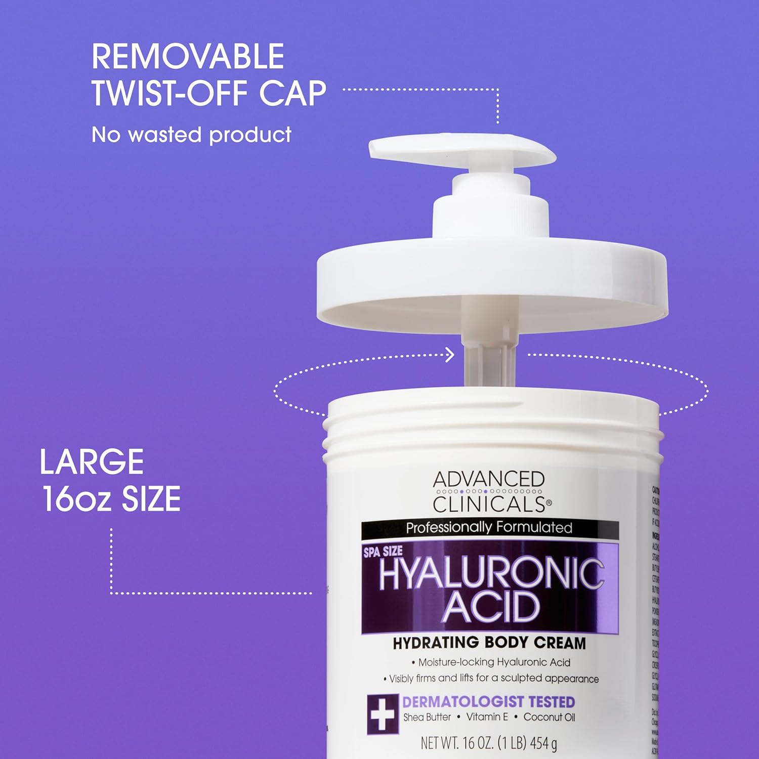 Advanced Clinicals Hyaluronic Acid Moisturizer Body Cream W/Vitamin E | Hydrating Cream & Body Lotion For Women & Men To Help Improve Look of Wrinkles, Dry Skin, Crepey Looking Skin, 16OZ, 2-Pack