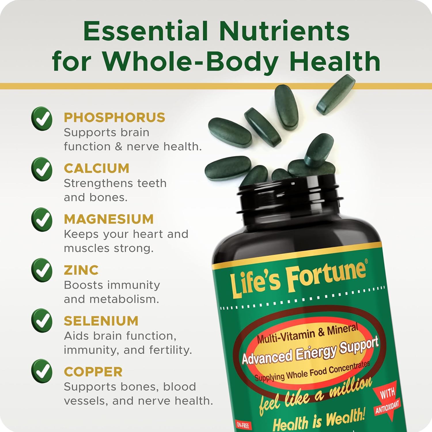Life's Fortune Multivitamin All Natural Energy Source Supplying Whole Food Concentrates, Antioxidants, Amino Acids, Enzymes, Trace Minerals & More (90 Count (Pack of 1))