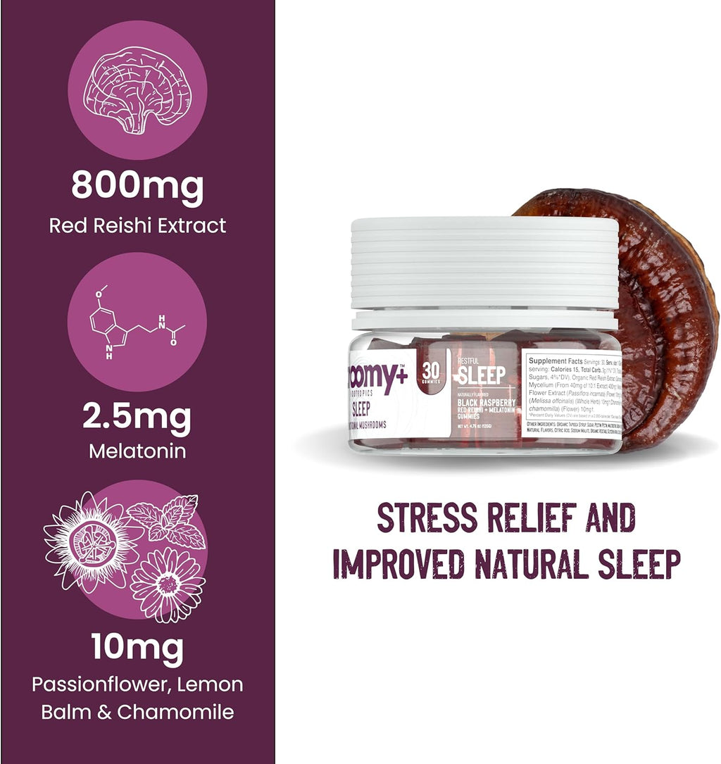 Troomy Sleep Reishi + Melatonin Great Tasting Mushroom Gummies - Supports Restful Sleep - Black Raspberry - 30 Count