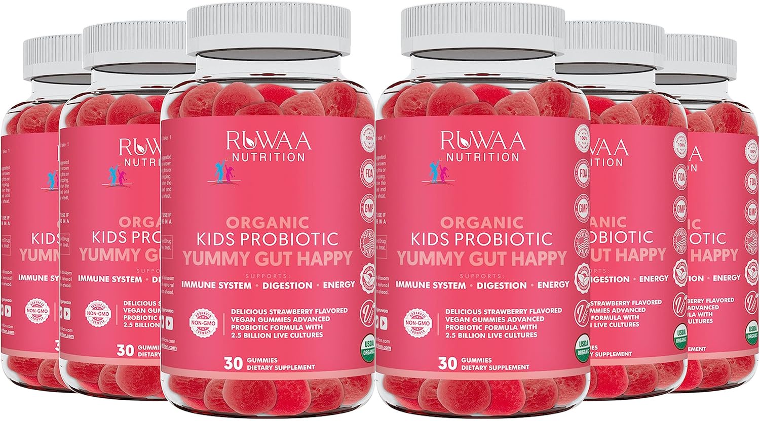 Daily Probiotics for Digestive Health. Organic Probiotic Gummies for Kids Digestion Supplement, Stomach Discomfort. Chewable Children’s Probiotics, Kids Probiotic Prebiotic Gummies, Vegan 120ct (6)