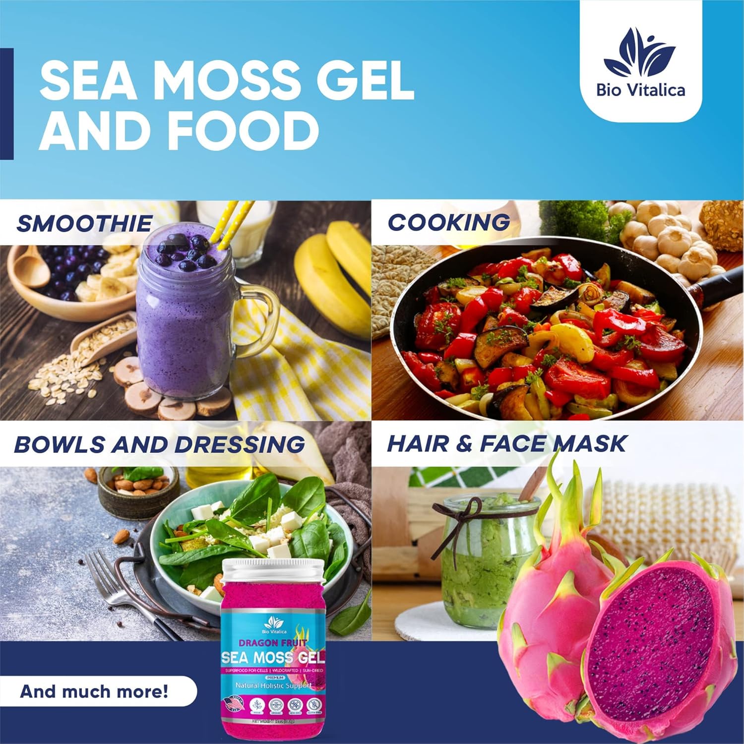 Sea Moss Gel by BioVitalica - Irish sea Moss raw Organic - Premium Quality - Dr Sebi, Vegan superfood for Cells - 100% Natural Seamoss Gel (Pack of 3, Dragon)