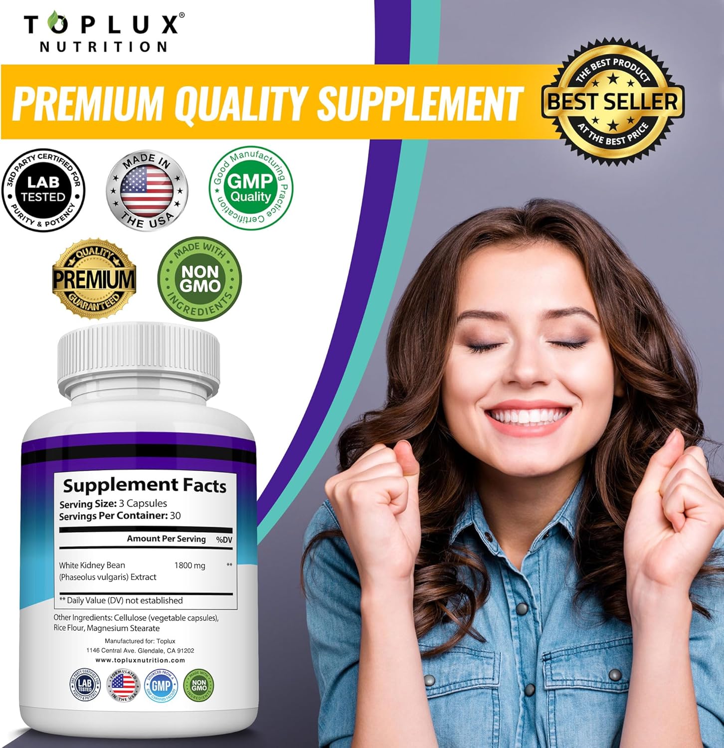 Toplux Keto Blocker Pills White Kidney Bean Extract - 1800 mg Natural Ketosis, Support Keto Diet, for Men Women, 90 Capsules, Supplement