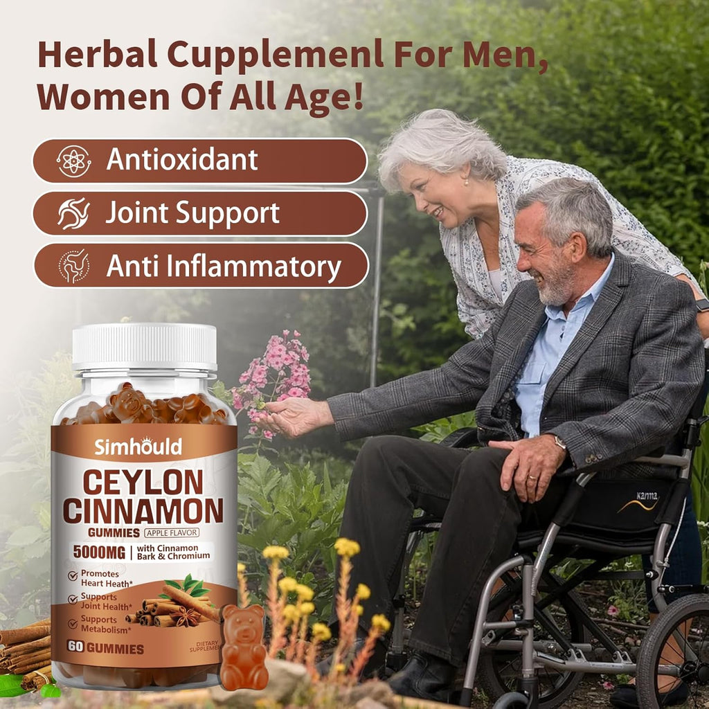 2 Pack Ceylon Cinnamon Gummies 5000MG with Ceylon Cinnamon & Cassia,Joint Support,Cinnamon Supplement & Brain Health,Vegan,Gluten-Free,Cinnamon Apple Flavor,120 Gummies.