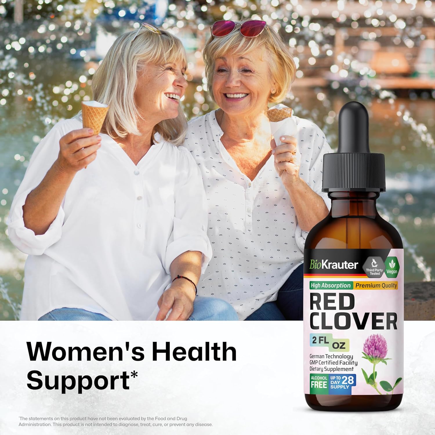 BIO KRAUTER Red Clover Tincture - Red Clover Extract - Liquid Supplement for Women's Support - Alcohol and Sugar Free - Vegan Drops 2 Fl.Oz.
