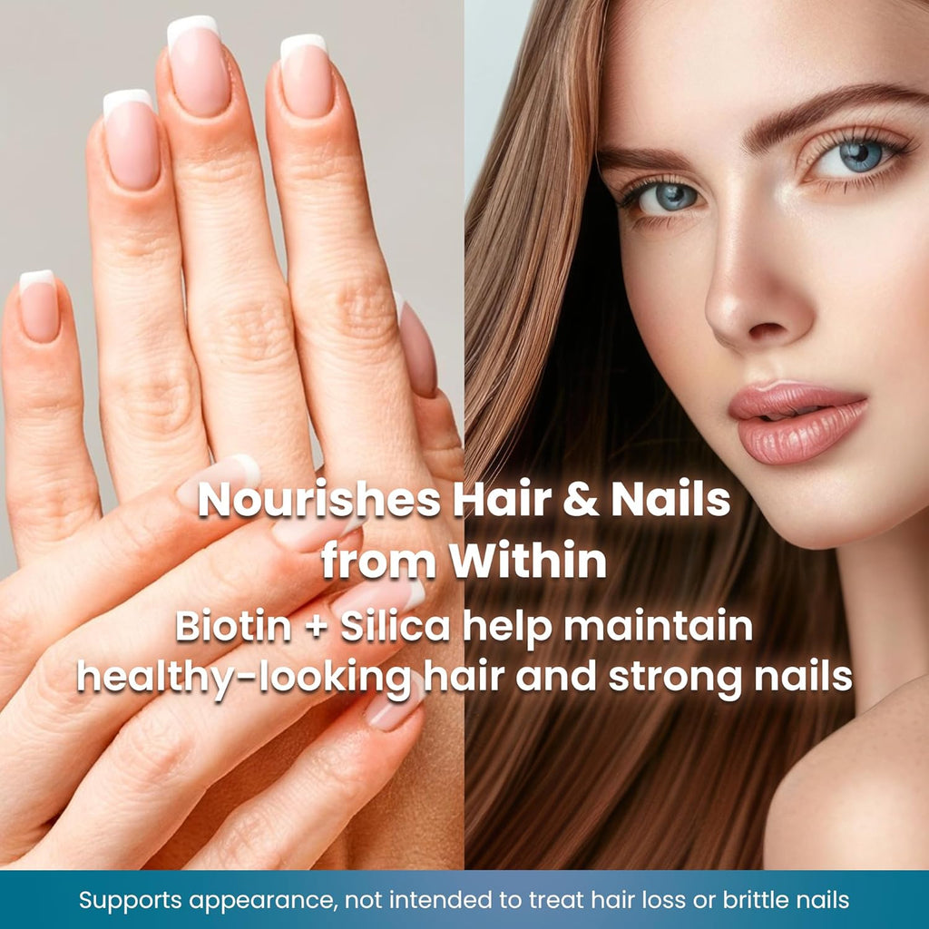 Organic Excellence Hair Skin Nail Vitamin Supplement with Biotin, Hyaluronic Acid, MSM – Advanced Absorption - 3 Month Supply