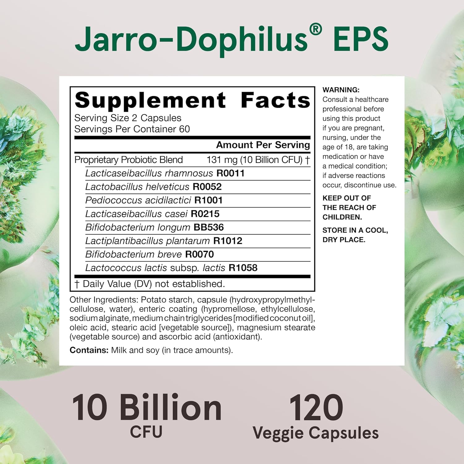 Jarrow Formulas Jarro-Dophilus EPS Probiotics 10 Billion CFU for Intestinal Tract Support, Probiotic Supplement for Gut Health for Women and Men, 120 Veggie Capsules, Up to a 60 Day Supply ,Pack of 12