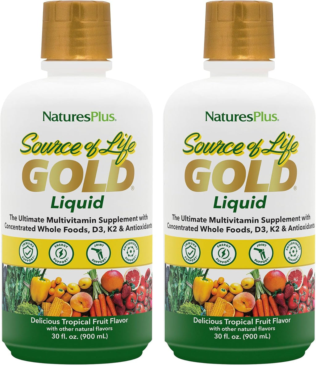 Natures Plus Source of Life Gold Multivitamin Liquid - 30 fl oz - Includes Vitamins D3, B12, K2 & Over 120 Whole Food Nutrients - 60 Total Servings - Pack of 2