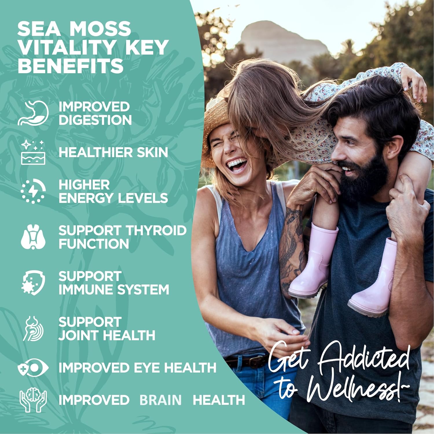 Organic Irish Sea Moss with Bladderwrack, Burdock Root & Black Pepper Extract, 150 Capsules, Thyroid Support, Natural Iodine Source, Promotes Immune System, Cell Food, Alkaline Supplement