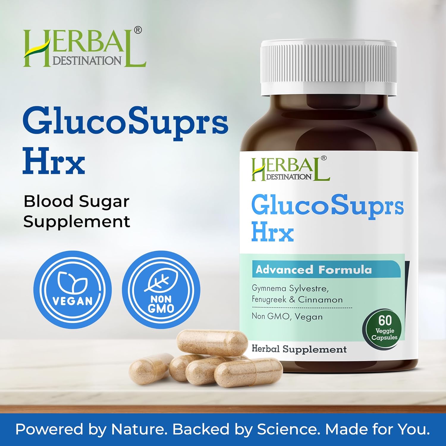 GlucoSuprs Hrx - Gymnema, Bitter Melon, Salacia, Fenugreek, Cinnamon and Jambolan - 60 Capsules
