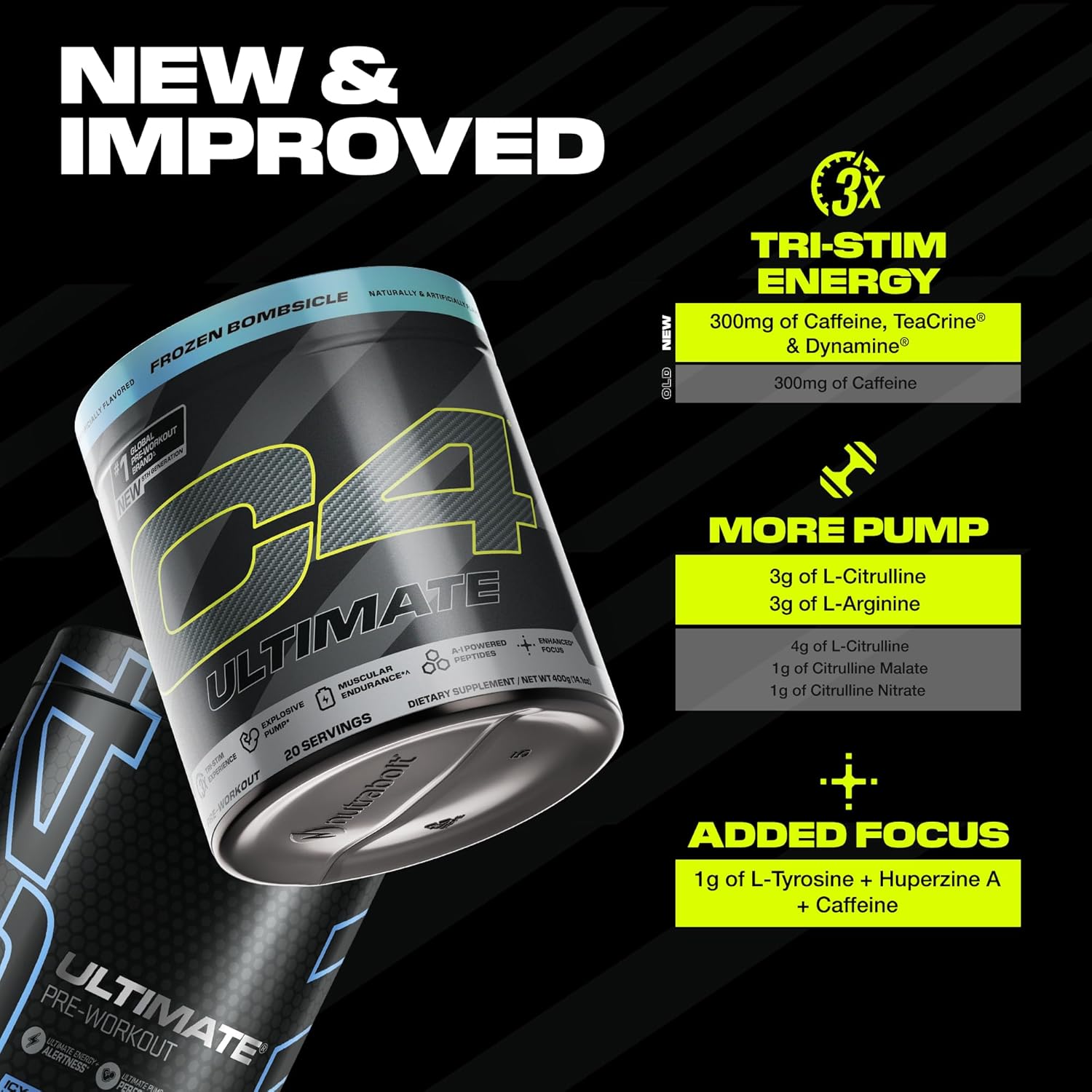 Cellucor C4 Ultimate Pre Workout Powder - Sugar Free Preworkout Energy Supplement for Men & Women - 300mg Caffeine + TeaCrine + Dynamine + Creatine - Hawaiian Punch Fruit Juicy Red, 20 Servings
