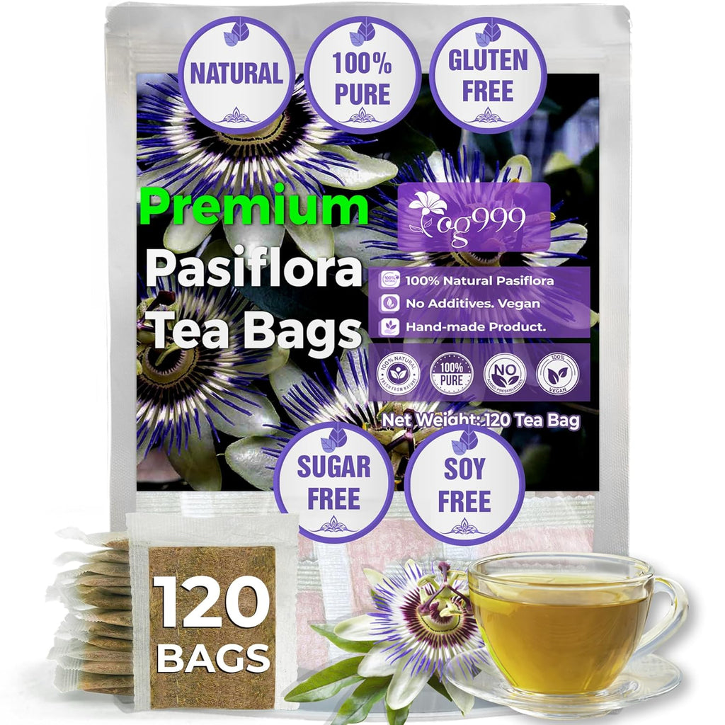 TOG999 120 Pasiflora Pasion Flower Tea Bags, 100 Percent Natural, Organic & Non-GMO, Pure Passion Flower. Herbal Tea. No Sugar, Caffeine, Gluten, Vegan.