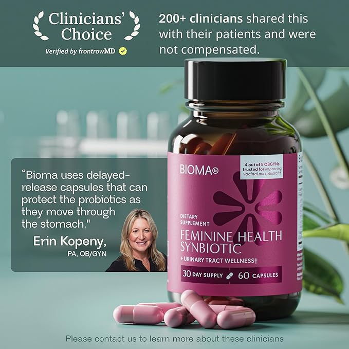 BIOMA Feminine Health Synbiotic - Women's Health Supplement for Healthy Vaginal pH, Urinary Tract & Digestive Support - with Probiotics, Cranberry & Tributyrin - 180 Capsules (3 Pack, 90-Day Supply)