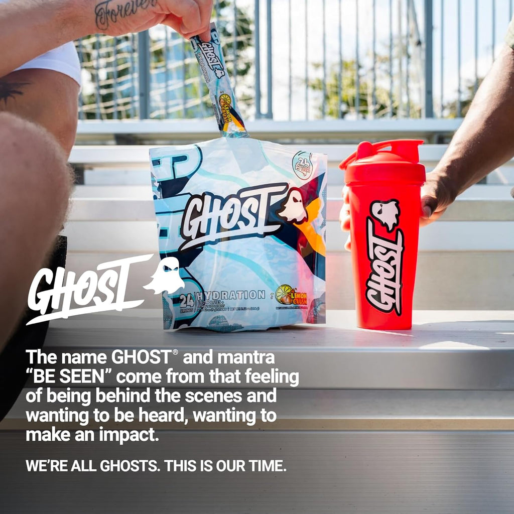 GHOST Hydration Packets, Lemon Crush, 24 Sticks, Electrolyte Powder - Drink Mix Supplement with Magnesium, Potassium, Calcium, Vitamin C - Vegan Friendly, Free of Soy, Sugar & Gluten