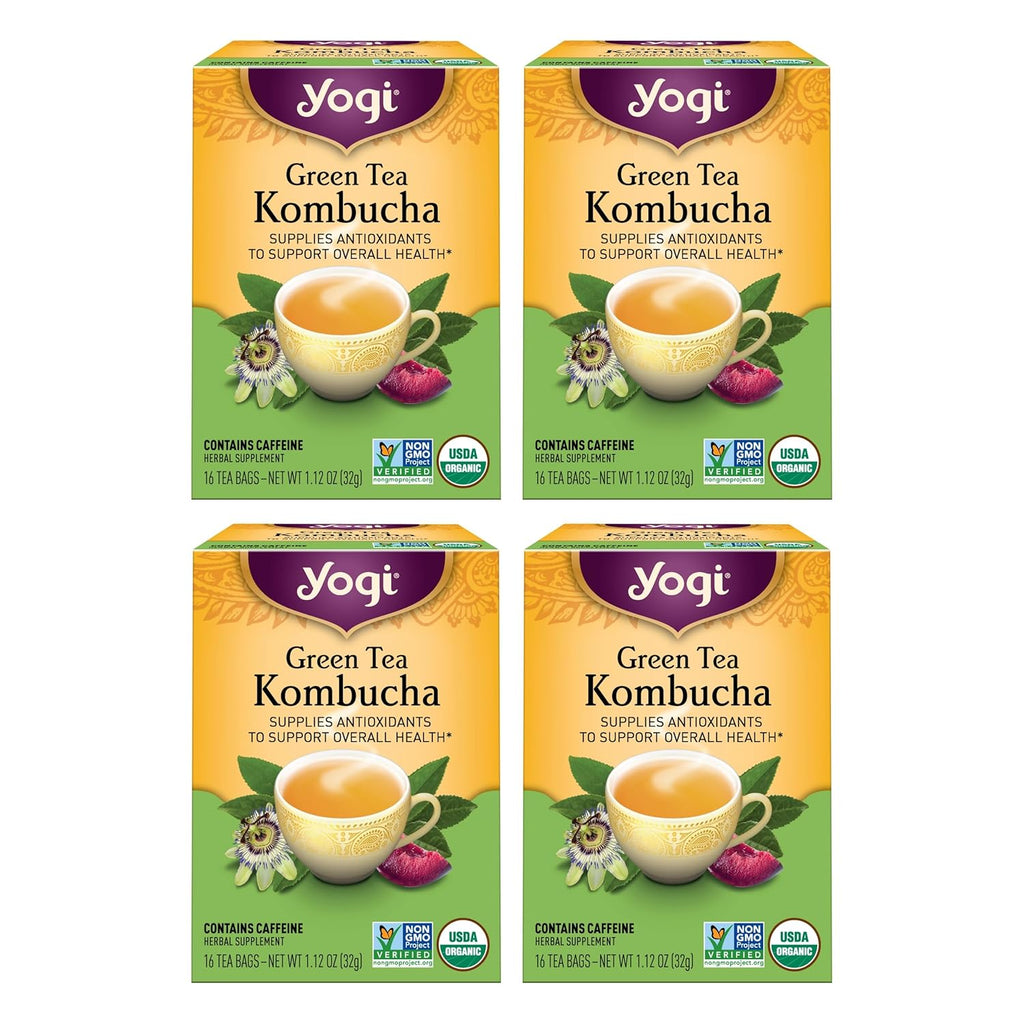 Yogi Tea Green Kombucha Tea - 16 Bags per Pack (4 Packs) - Organic - With Kombucha to Support Overall Health - Includes Lemongrass, Spearmint Leaf & More