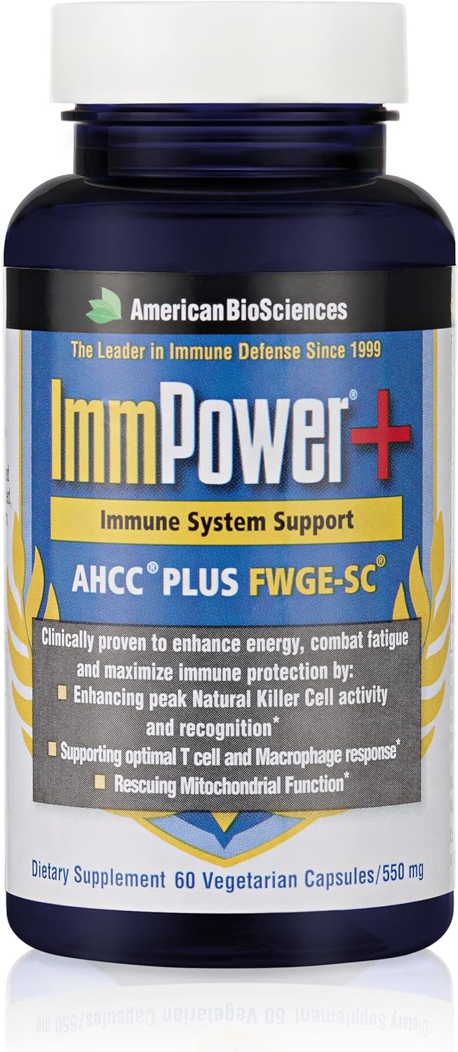 ImmPower Plus, AHCC & Fermented Wheat Germ Extract Herbal Supplement, 550mg per Capsule for Immune Support, Maintains Natural Killer Cell Activity, Pack of 1, 60 Veggie Capsules