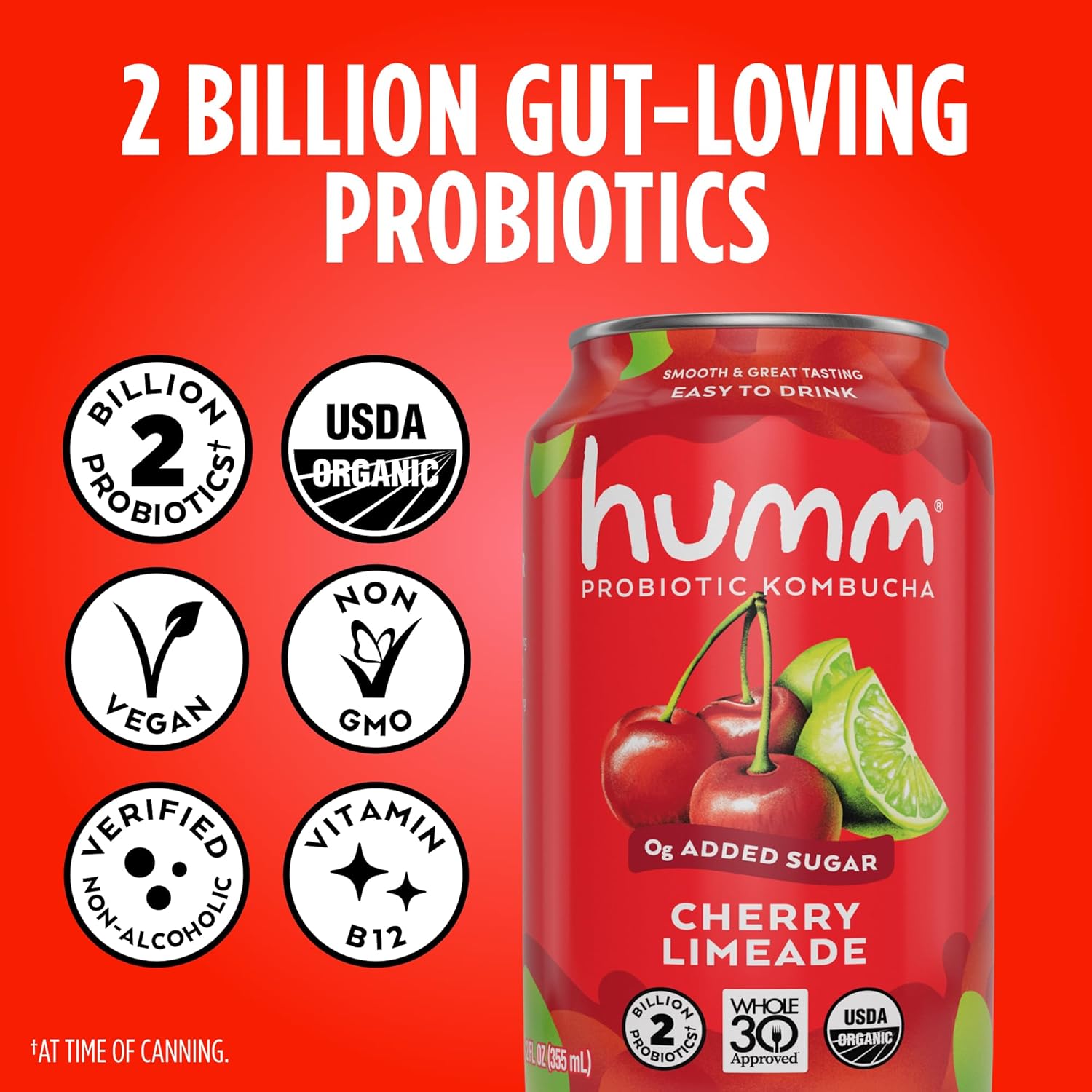 Humm Whole30 Approved Kombucha, Cherry Limeade, Organic, Vegan & GMO Free (24 Pack)