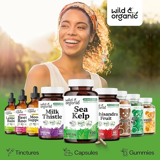 Wild & Organic Sea Kelp Capsules 600 mg - Immune & Overall Support - Sea Kelp Iodine Supplement for Men & Women - Ocean Seaweed Supplement - Vegan, No Fillers, Non-GMO - 120 Count