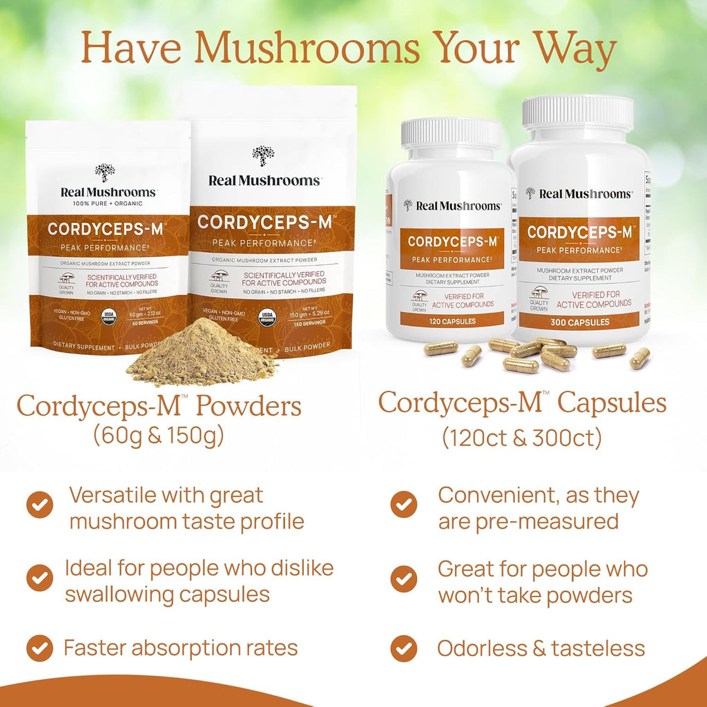 Real Mushroom Cordyceps Mushroom Powder - Cordyceps Mushroom Energy and Performance - Organic Cordyceps Powder with Beta-Glucans, Vegan Supplement, Non-GMO, 150 Servings