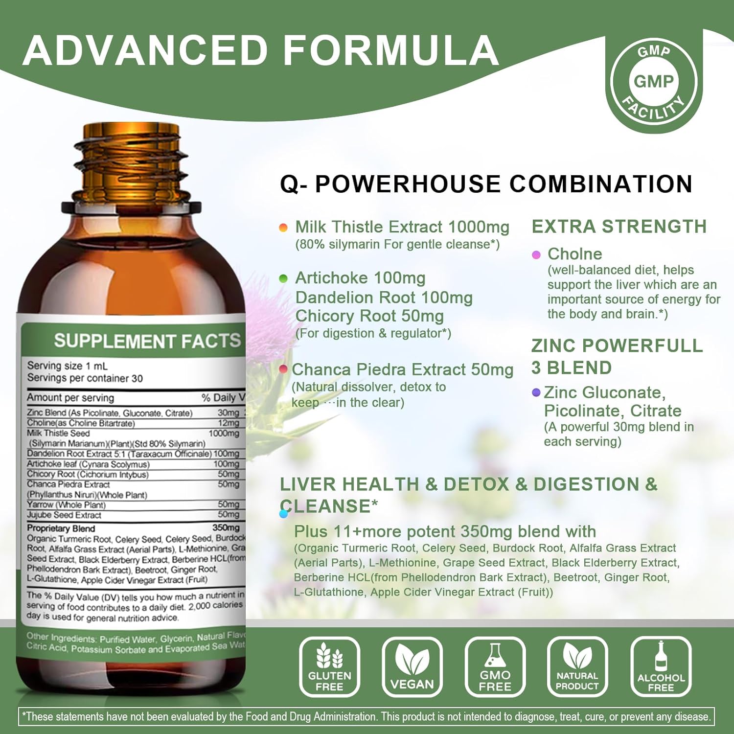 Liver Health Liquid Drops -Support Liver Cleanse Detox & Repair with Artichoke Milk Thistle Silymarin Extract, Dandelion,Turmeric, Berberine to Renew w/21 Potent Herb-Nutrients-
