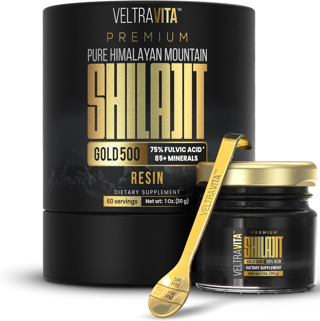 100% Pure Himalayan Shilajit Resin Gold 500 Organic | High Potency 75%+ Fulvic Acid, Humic Acid & 85+ Trace Minerals | Natural Energy & Immune Support for Men & Women | Lab Tested
