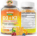 Vitamin D3 K2 Gummies 5000IU / 10,000 IU with Omega-3 250mg+K2(MK-7) 100mcg -5X Absorption Than Standard D3K2,with Vitamin C,Zinc,and 5 Organic Vegetables,Supports Bone & Teeth Strength, Immune,1 Pack