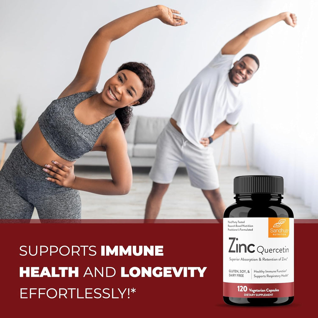Sandhu's Zinc Quercetin 120 Vegetarian Capsules (Pack of 1) | Zinc Supplements for Antioxidant Immune Support for Men and Women | Gluten, Soy, Dairy Free