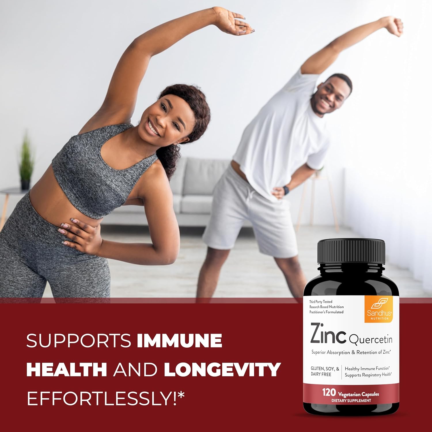 Sandhu's Zinc Quercetin 120 Vegetarian Capsules (Pack of 1) | Zinc Supplements for Antioxidant Immune Support for Men and Women | Gluten, Soy, Dairy Free