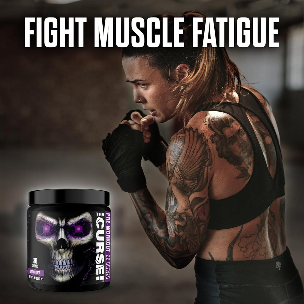 JNX SPORTS The Curse! Pre Workout Powder for Men & Women, Caffeine, Beta-Alanine, Creatine, L-Citrulline, 30 Servings, Dark Grape Flavor – Boost Energy, Strength & Focus